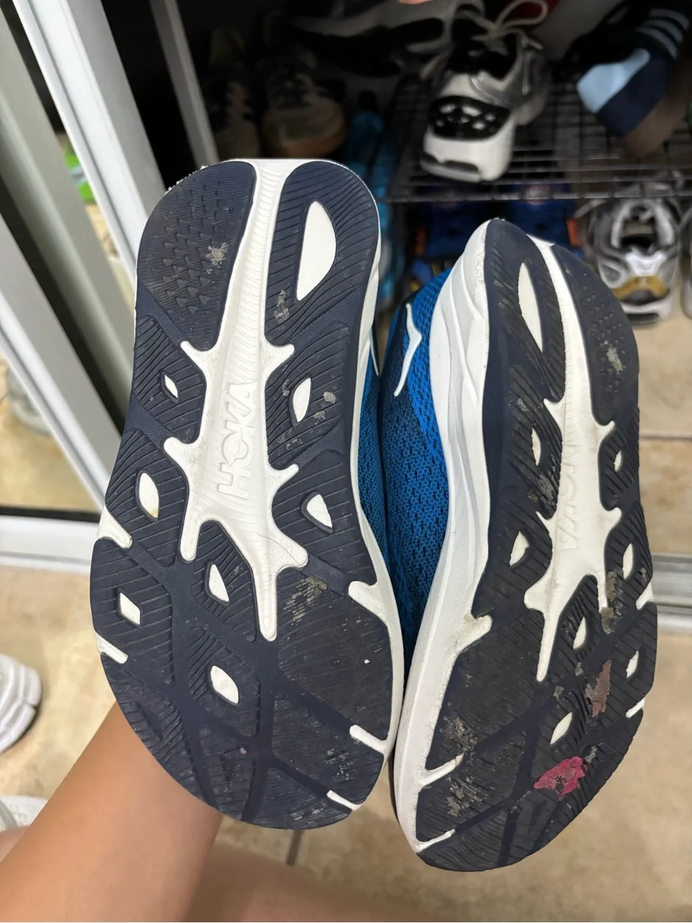Hoka Kids Blue and Black Mesh Sneakers with Hook-and-Loop Strap